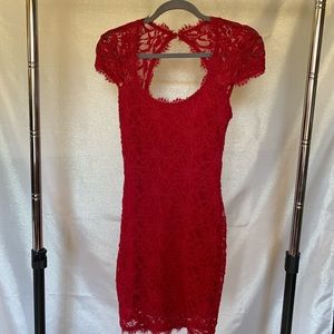 Red lace midi dress